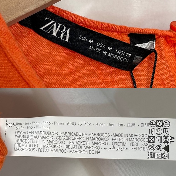 Zara Orange Linen Smock Top Blouse M - Picture 9 of 9
